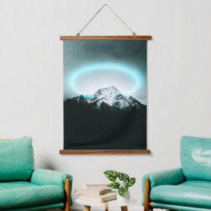 Tapisserie Suspendue Snowy mountain mysterious blue neon light