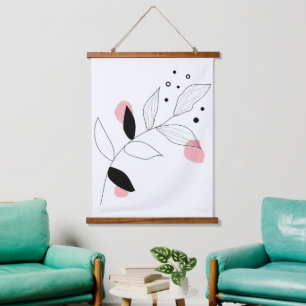 Tapisserie Suspendue Soft Botanica – Art de ligne de feuille minimalist