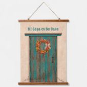 Tapisserie Suspendue Southwest Chile Wreath on Rustic Blue Wood Door (Recto)