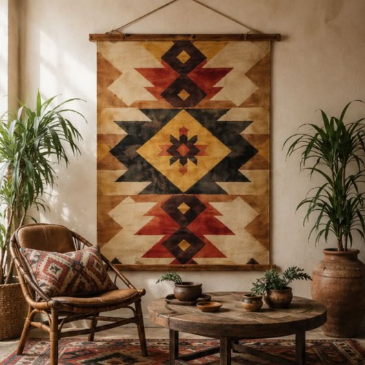 Tapisserie Suspendue Southwestern Geometric Aztec Pattern Rust Red Gold