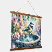 Tapisserie Suspendue Spring Bird Bath Watercolor  (Angulaire)