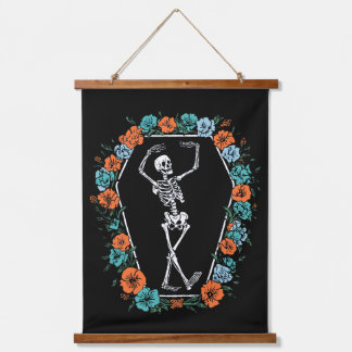 Tapisserie Suspendue Squelette gothique dansant Fleurs Cercueil Hallowe