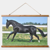 Tapisserie Suspendue Stallion de thé Akhal noir galopant paddock clôtur (Devant)