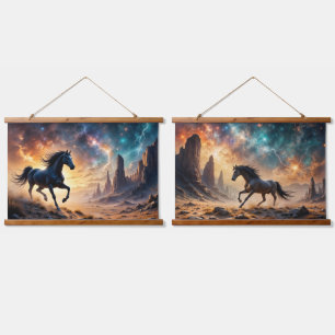 Tapisserie Suspendue Stallions sauvages dans le désert Nebula étoiles é