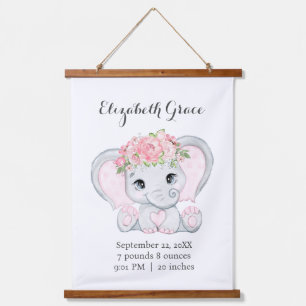 Tapisserie Suspendue Statistiques de naissance d'éléphant de bébé rose