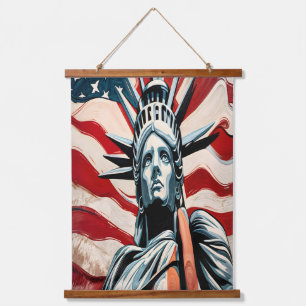 Tapisserie Suspendue Statue moderne de la Liberté avec Drapeau américai