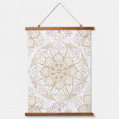 Tapisserie Suspendue Style Boho Blanc Or Mandala Floral (Recto)