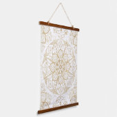 Tapisserie Suspendue Style Boho Blanc Or Mandala Floral (Angulaire)