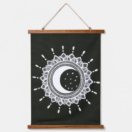 Tapisserie Suspendue Style Boho Sun & Moon mandala art (Recto)