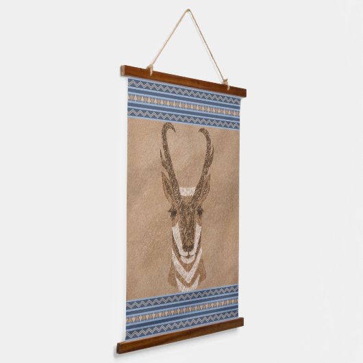 Tapisserie Suspendue Sud-ouest Pronghorn Antelope Head Blue Borders (Angulaire)