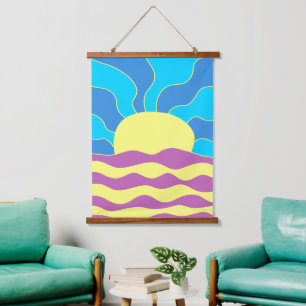 Tapisserie Suspendue Sunrise et Waves Art Abstrait