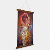 Tapisserie Suspendue Surreal Red Moon & Crane Canvas Art – Symbolic Fan (Angulaire)