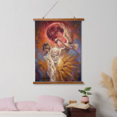 Tapisserie Suspendue Surreal Red Moon & Crane Canvas Art – Symbolic Fan (Chambre à coucher)