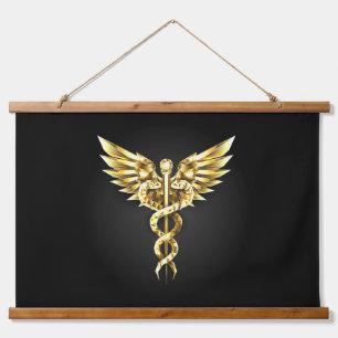 Tapisserie Suspendue Symbole caducee polygonal or