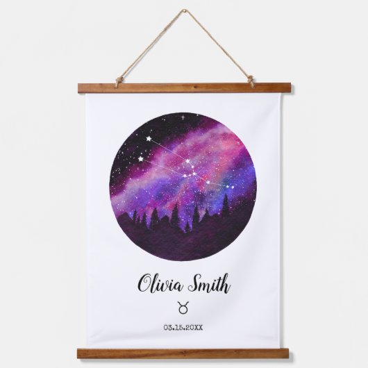 Tapisserie Suspendue Symbole de Constellation Rose Taurus Horoscope (Recto)