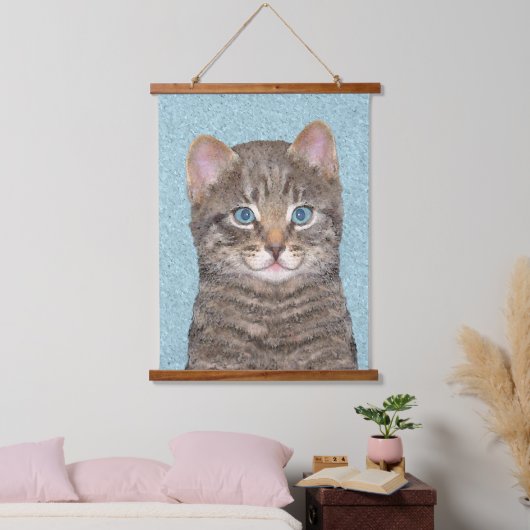 Tapisserie Suspendue Tabby Gris Peinture Chat - Cute Original Art Chat (Chambre à coucher)