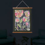 Tapisserie Suspendue Tapestry - Mixed Media Flowers<br><div class="desc">This lovely work of art is presented with its flowers and stems and leaves cut of art-deco papers along with hand-painted tissue paper mounted onto its dark background,  resulting in a delightful example of mixed media art.</div>