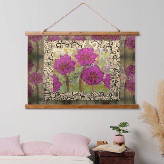 Tapisserie Suspendue Tapestry - Three Pink Flowers (Chambre à coucher)