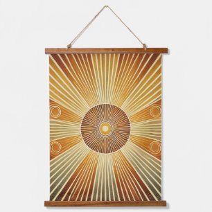 Tapisserie Suspendue "Tapisserie Boho Sun Wall - Soleil d'or avec oreil