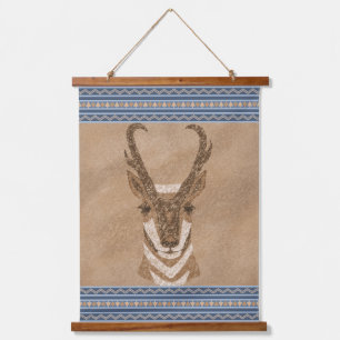Tapisserie Suspendue Tête d'antilope Pronghorn du Sud-Ouest Bordures bl