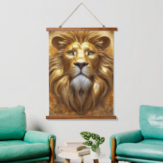 Tapisserie Suspendue Tête de lion doré superbe