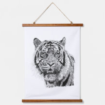 Tête de tigre pointillisme noir et blanc Art fauni