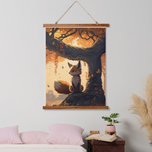 Tapisserie Suspendue Tiny Guardian d'automne : Renard de dessin dans Ru (Chambre à coucher)