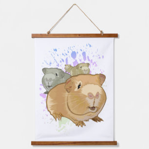 Tapisserie Suspendue Trio de cochons d'Inde colorés Mur éclaboussé de p