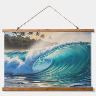 Tapisserie Suspendue Tropical Ocean Barrel Wave at Sunset - Vintage Sty