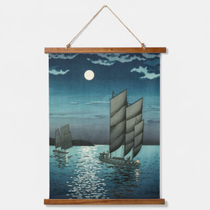 Tapisserie Suspendue Tsuchiya Koitsu - Bateaux à Shinagawa, Nuit