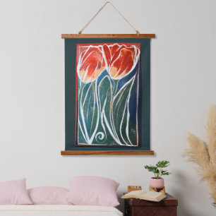 Tapisserie Suspendue Tulip Artwork printemps tulipe bleu et rouge