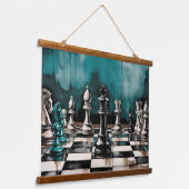 Tapisserie Suspendue Turquoise Grunge Chess Board Aquarelle Art (Angulaire)