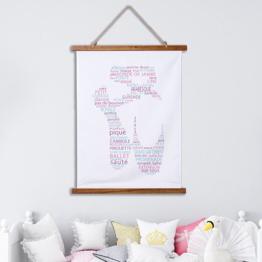Tapisserie Suspendue Typographie de chaussures de ballet rose et Aqua