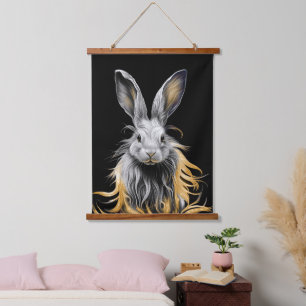 Tapisserie Suspendue Un lapin gris génial en feu