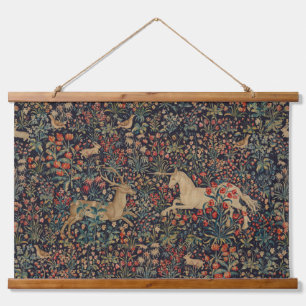 Tapisserie Suspendue Unicorne médiévale Midnight Floral Garden