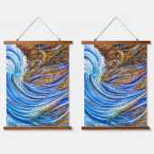 Tapisserie Suspendue Vagues Abstraites en bleu et en or (Double)