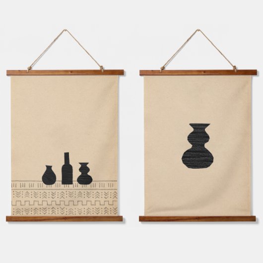 Tapisserie Suspendue Vases boho Abstraites (Double)