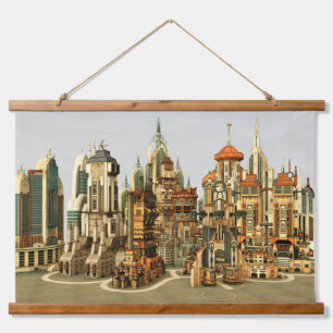 Tapisserie Suspendue Ville de fantasy futuriste Art de paysage urbain S