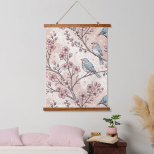 Tapisserie Suspendue Vintage Sakura Cerry Blossom & Bird Aesthétiquemen