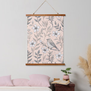 Tapisserie Suspendue Vintage Sakura Cerry Blossom & Bird Aesthétiquemen