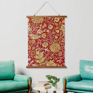Tapisserie Suspendue Vintage William Morris Cherwell Rouge Floral Art