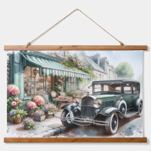 Tapisserie Suspendue Voiture Ancienne et Charmante Boutique de Fleurs A