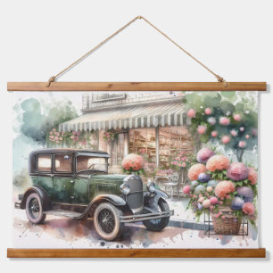 Tapisserie Suspendue Voiture Rétro & Scène de Boutique en Fleurs