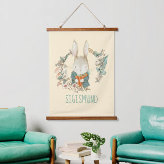 Tapisserie Suspendue Watercolor Vintage  Bunny  Personalized