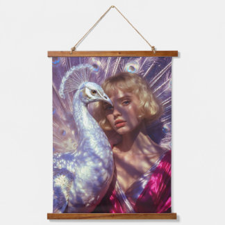 Tapisserie Suspendue Weißer Pfau und Schönheit in rosa Eleganz