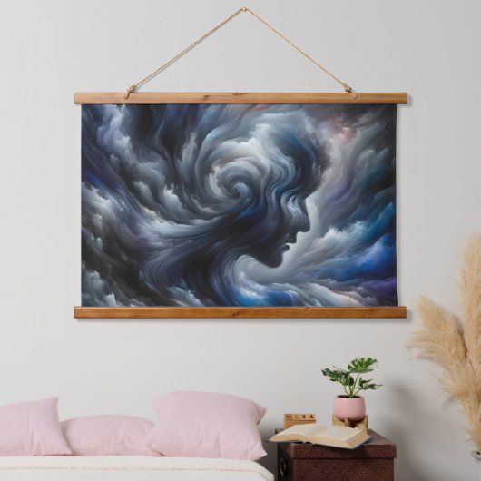 Tapisserie Suspendue Whispers of the Storm Abstract Face in the Clouds (Chambre à coucher)