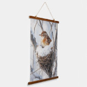 Tapisserie Suspendue Winter Snow Bird Wren in Tree Nest Nature Art (Angulaire)