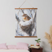 Tapisserie Suspendue Winter Snow Bird Wren in Tree Nest Nature Art (Chambre à coucher)