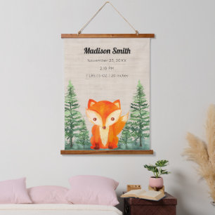 Tapisserie Suspendue Woodland Fox Baby Birth Stats Nursery