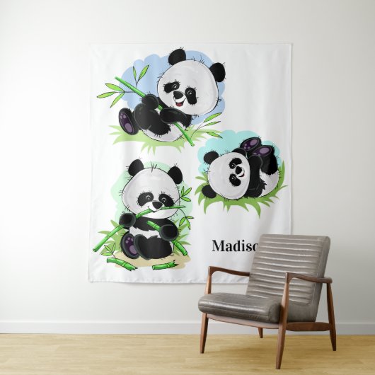 Tapisseries de nom personnalisé Cute Pandas (En situation)